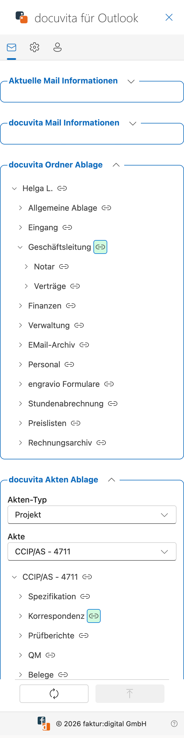 Mail-Tab — E-Mail archiviert mit Ordnerstruktur