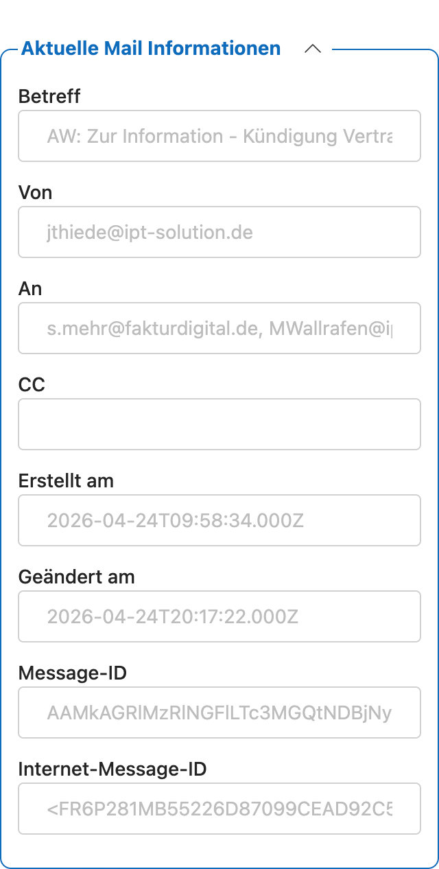 Aktuelle Mail-Informationen — schreibgeschützte Metadaten