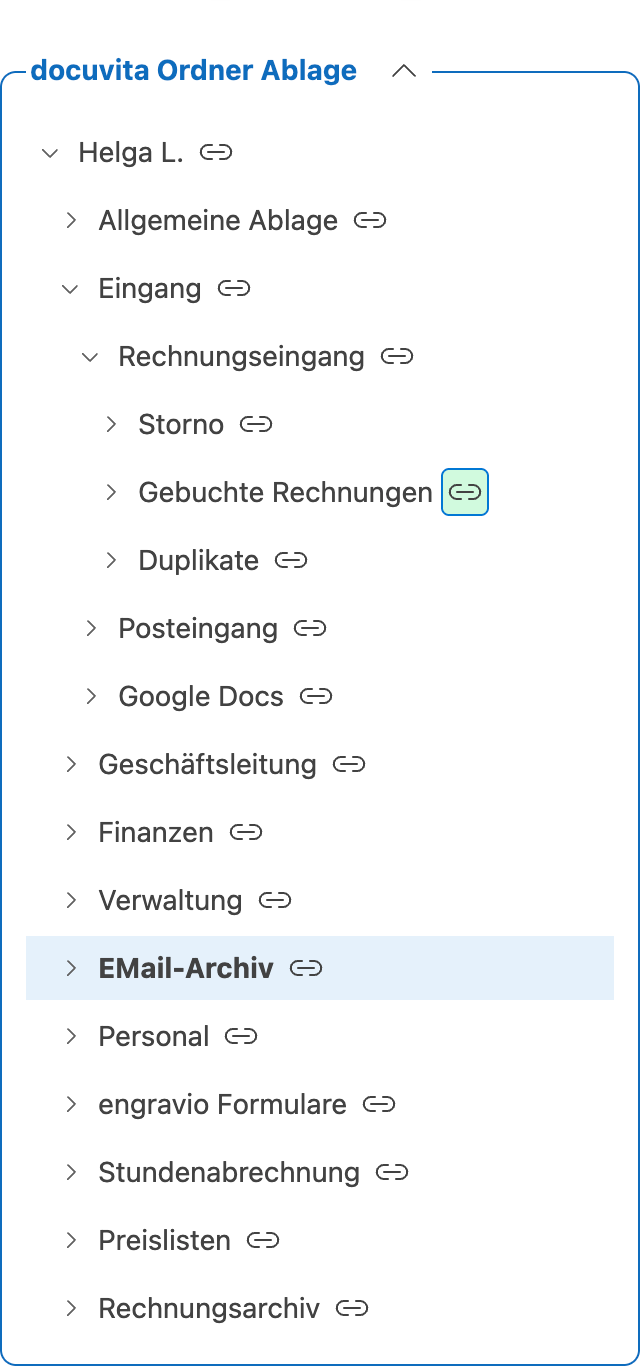 docuvita Ordner-Ablage — Ordnerstruktur mit ausgewähltem Ordner